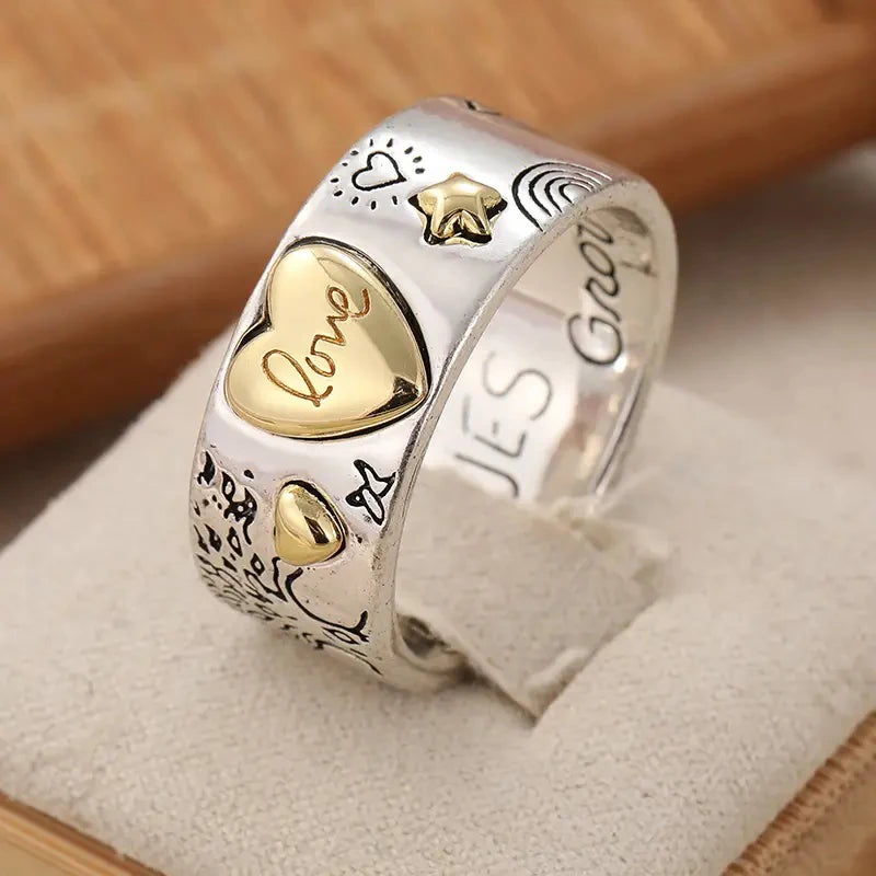 Huitan Two-Tone Heart Ring for Women | Statement Fashion Ring Statement Fashion Ring Axl A432 8