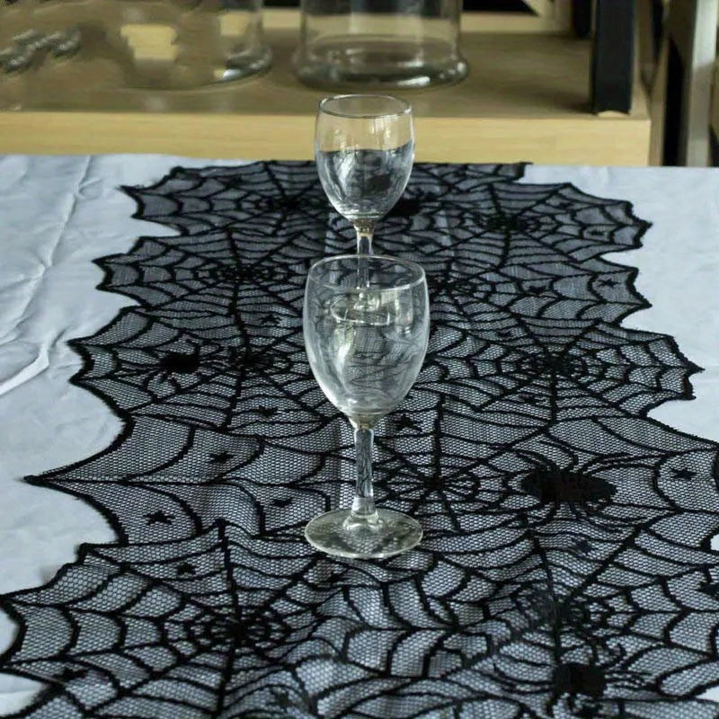Black Lace Spider Web Table Runner – Halloween Table Decor Halloween Table Runner Axl