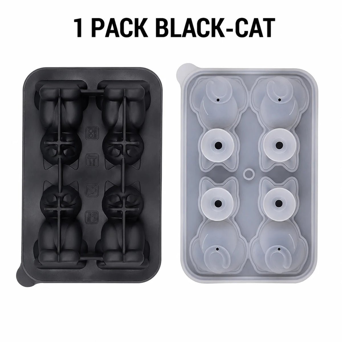 4-Cavity 3D Cat Silicone Ice Cube Tray Mold with Funnel Silicone Ice Cube Mold Axl 1 Pack Black-Cat