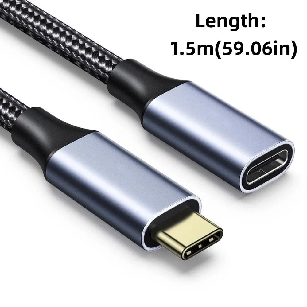 USB-C Extension Cable PD 100W Male to Female Braided 150cm USB-C Extension Cable Axl