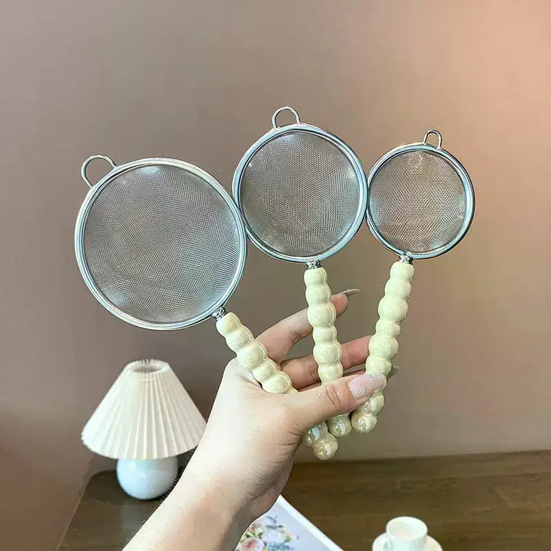 Tea Strainer with Pearl Ceramic Handle – Fine Mesh Sieve Tea Strainer Axl