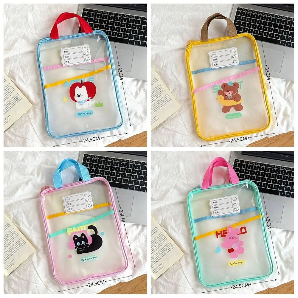 Cartoon PVC File Folder Bag – Transparent Bear & Rabbit Design PVC File Folder Bag Axl