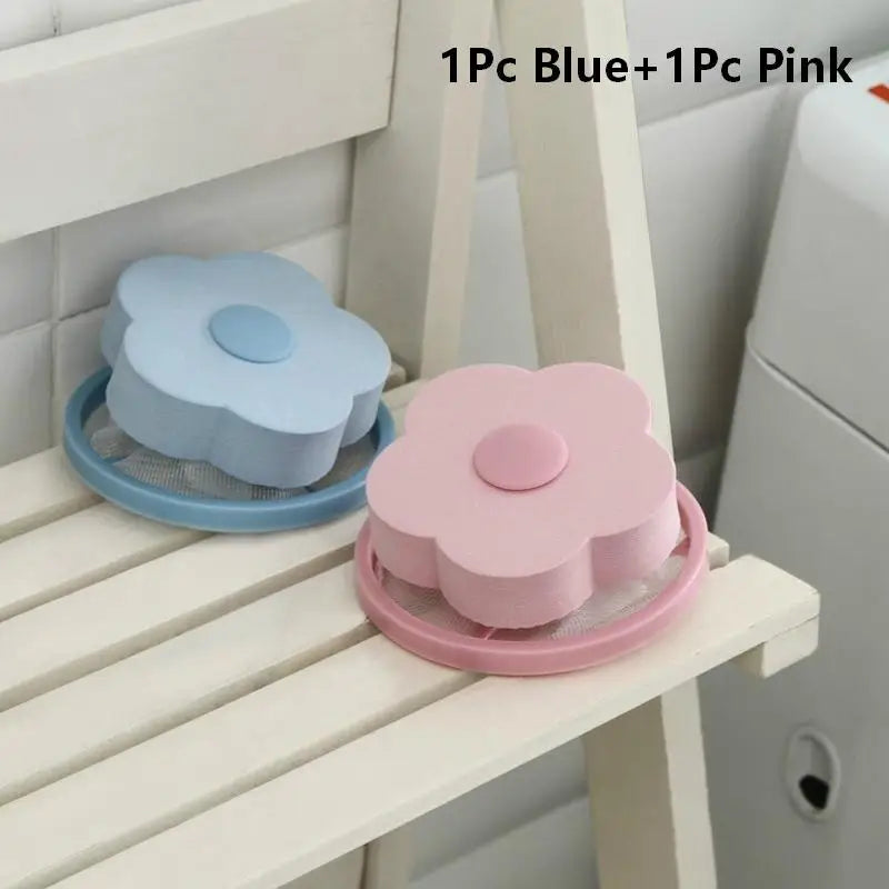 Floating Lint Collector – Flower Hair Filter for Washing Machine Laundry Lint Filter Axl 1Pc Blue 1Pc Pink