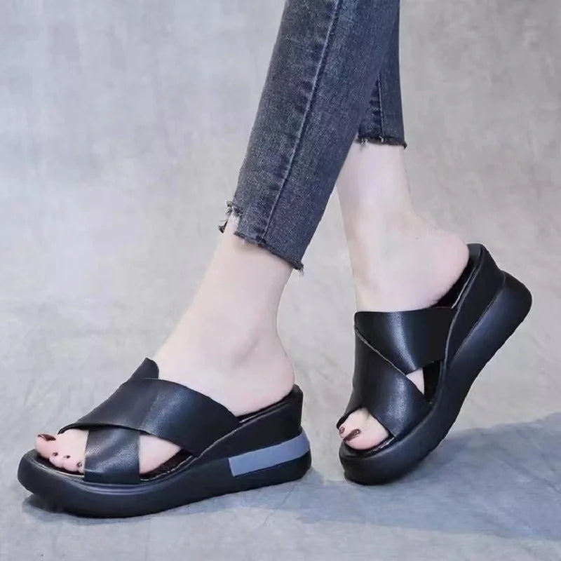 Women's Wedge Sandals – Retro Peep Toe Buckle Beach Shoes Wedge Sandals Axl