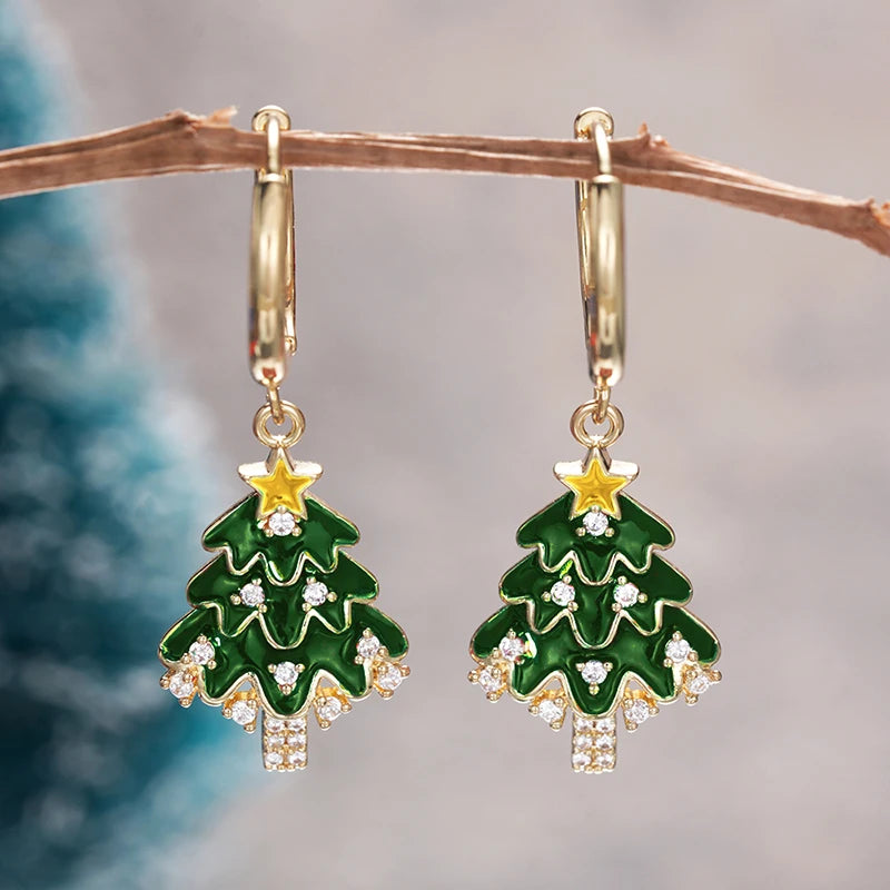 Huitan Christmas Tree Dangle Earrings – CZ Drop Jewellery Dangle Earrings Axl