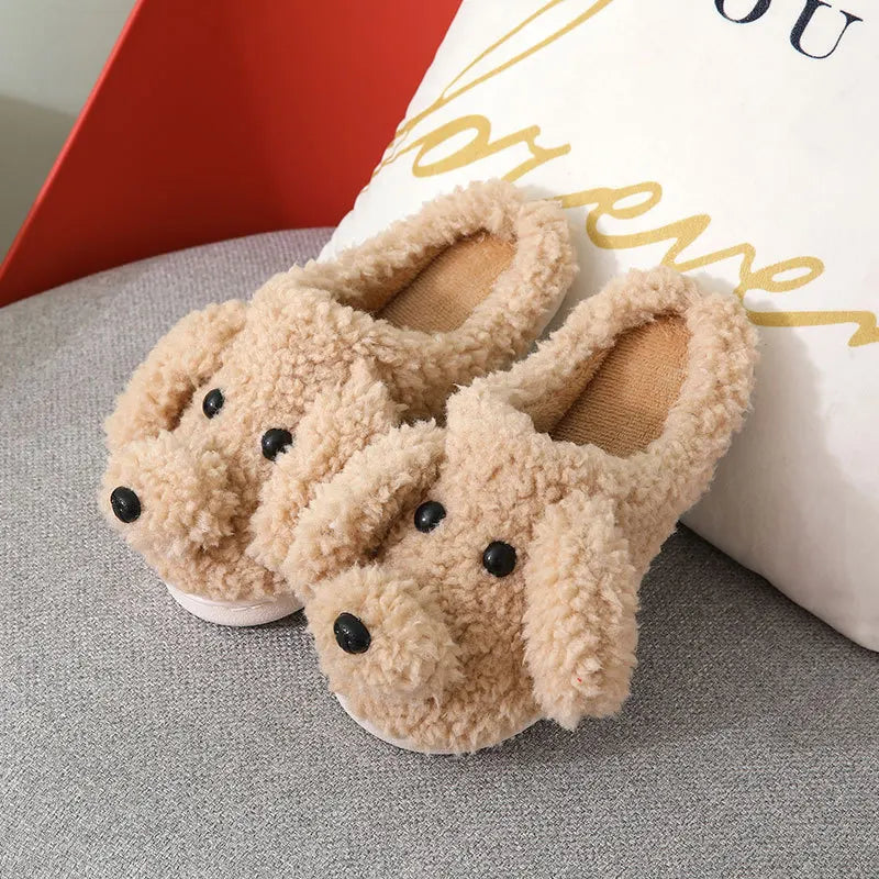 Cute Dog Plush Slippers Women – Warm Non-Slip Furry Indoor Women's Plush Slippers Axl Brown 40-41