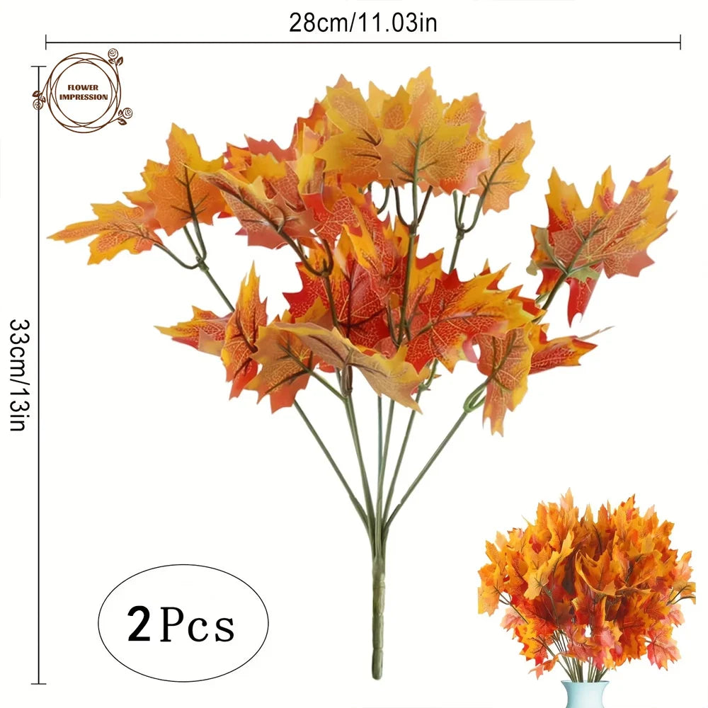 2-Pack Artificial Maple Leaf Stems | Fall Autumn Home Decor Artificial Floral Stems Axl