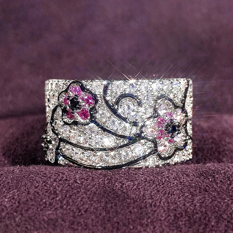 Huitan Flower CZ Pave Ring – Women's Wedding Band | Sizes 5–14 Fashion Ring Axl