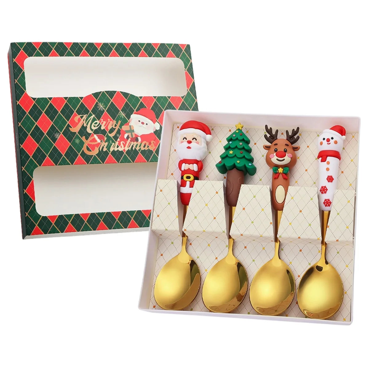 Leeseph 4-Pack Christmas Stainless Steel Spoon & Fork Set Holiday Cutlery Set Axl 4pcs gold Style B