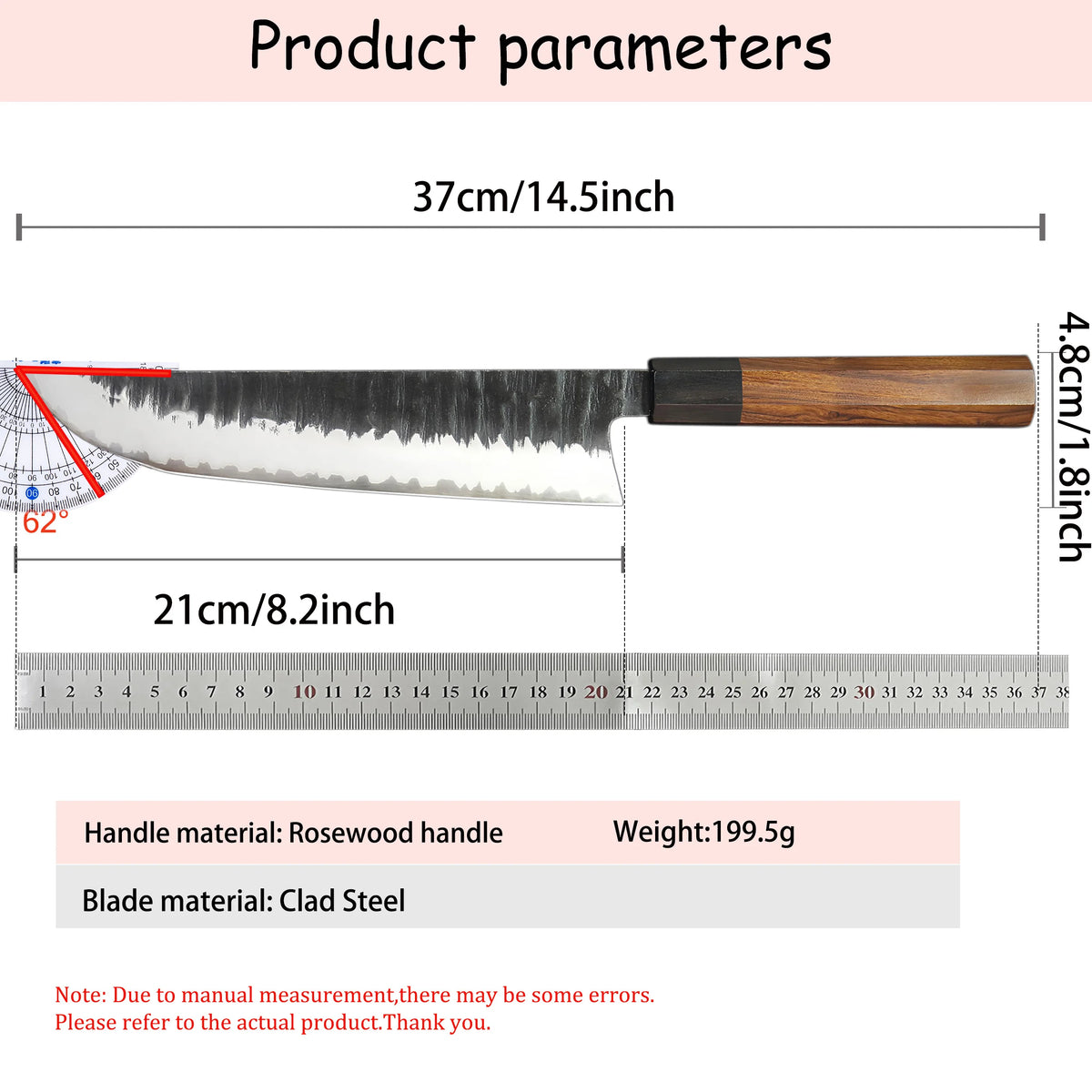Japanese Hand-Forged Sushi Chef Knife – 21cm Clad Steel Japanese Chef Knife Axl