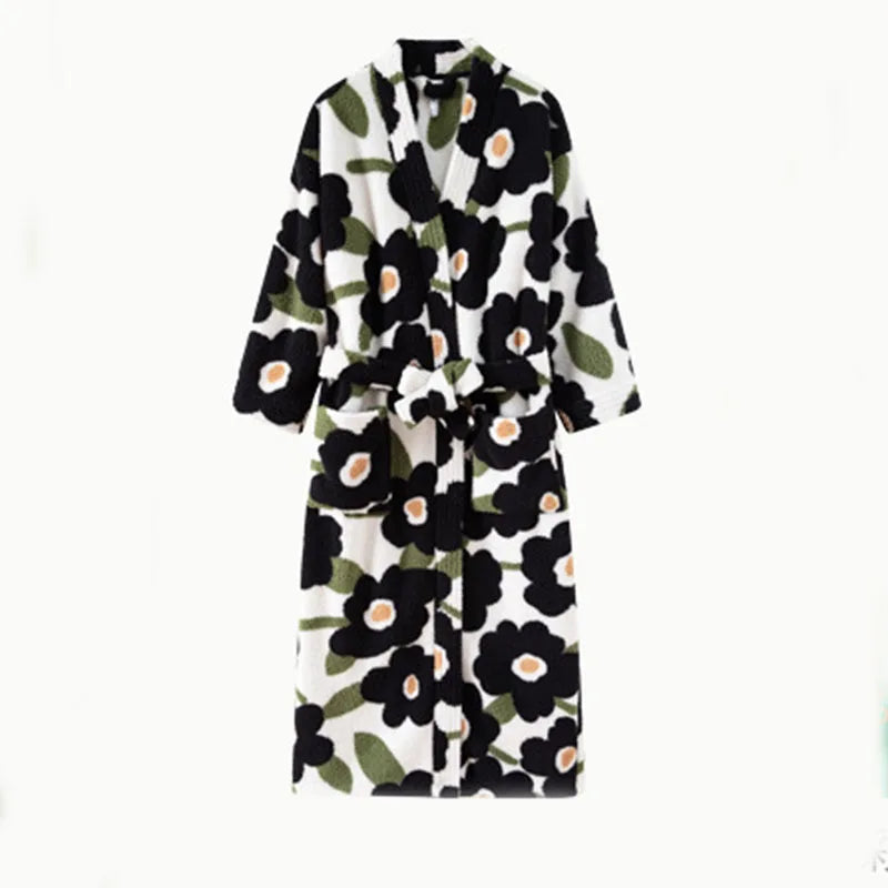 Women's Thick Coral Velvet Robe – Flannel Printed Loungewear Flannel Velvet Robe Axl black M