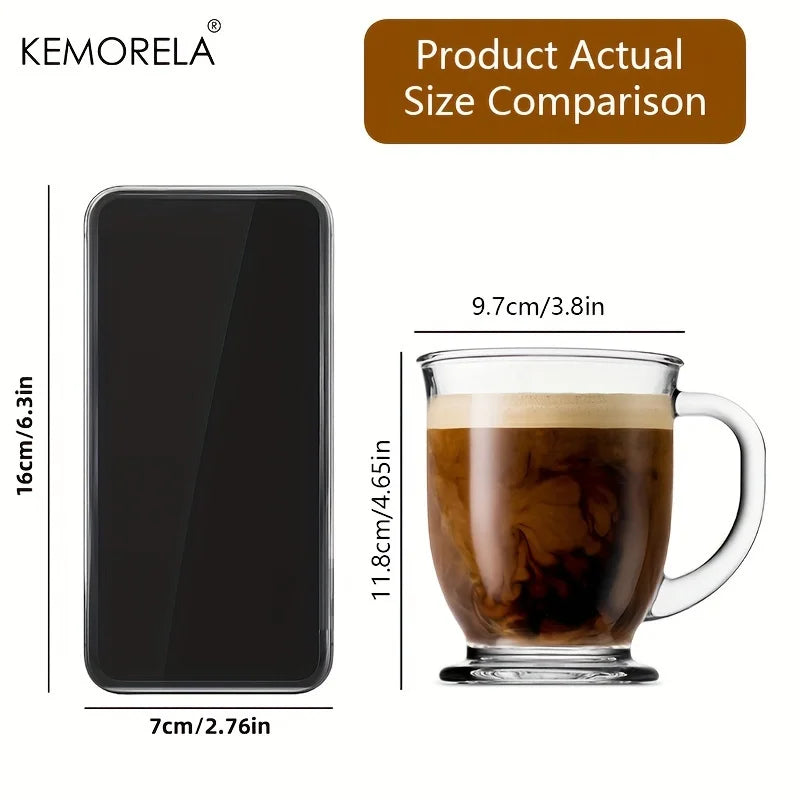 KEMORELA Transparent Glass Coffee Cups with Handle | 1–4 Pc Set Glass Coffee Cup Set Axl