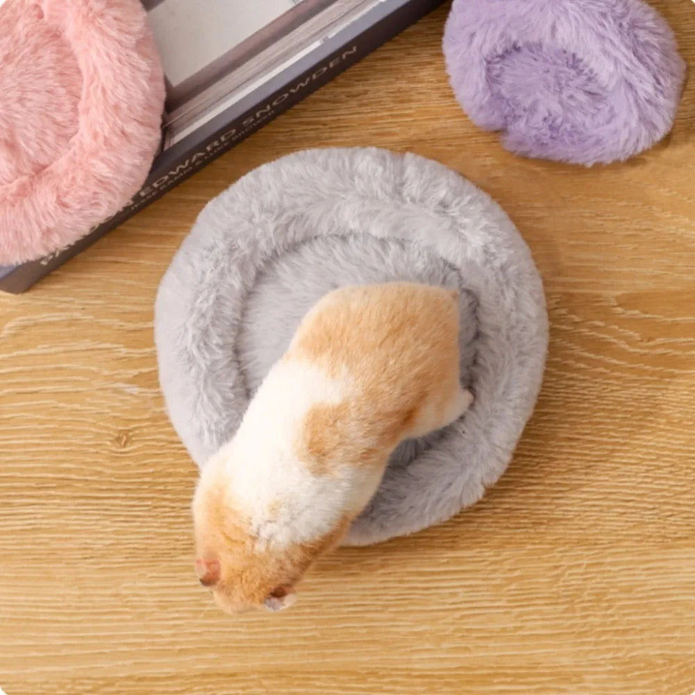 Round Plush Hamster Nest Mat – Cosy Small Pet Bed Small Pet Nest Mat Axl