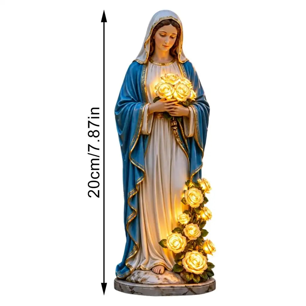 Virgin Mary Garden Statue with LED Rose Light | Outdoor Decor Garden Statue Light Axl as show