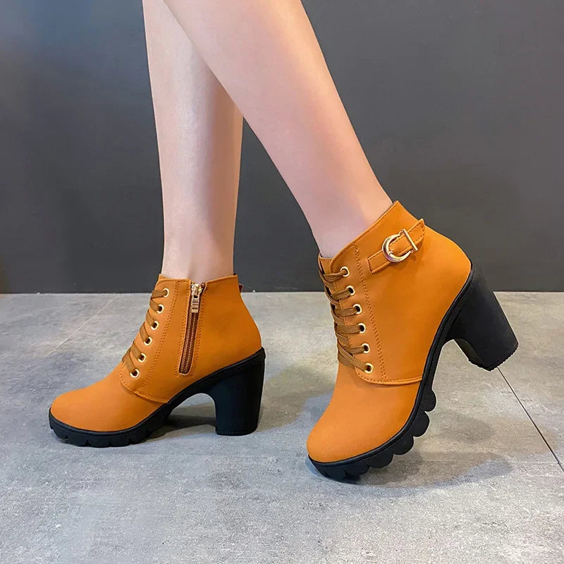 Women's Lace-Up Platform Ankle Boots | Square Heel Plus Size Platform Ankle Boots Axl