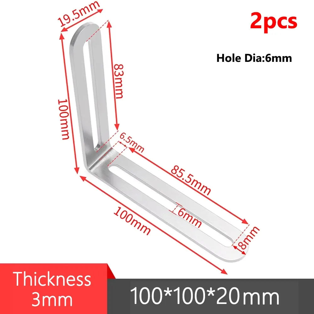 90° Stainless Steel Angle Bracket L-Shape Corner Brace Support Corner Bracket Brace Axl 2Pcs 100x100x20mm