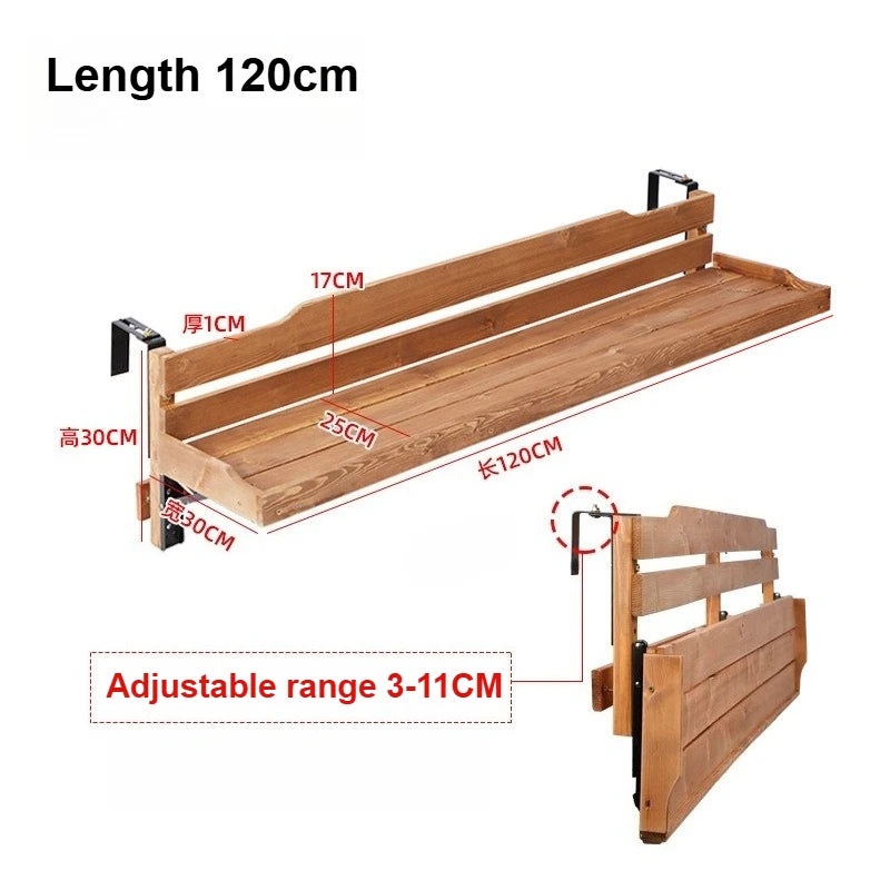 Foldable Balcony Railing Table & Flower Pot Rack – Wood Balcony Plant Stand Axl Foldable Medium