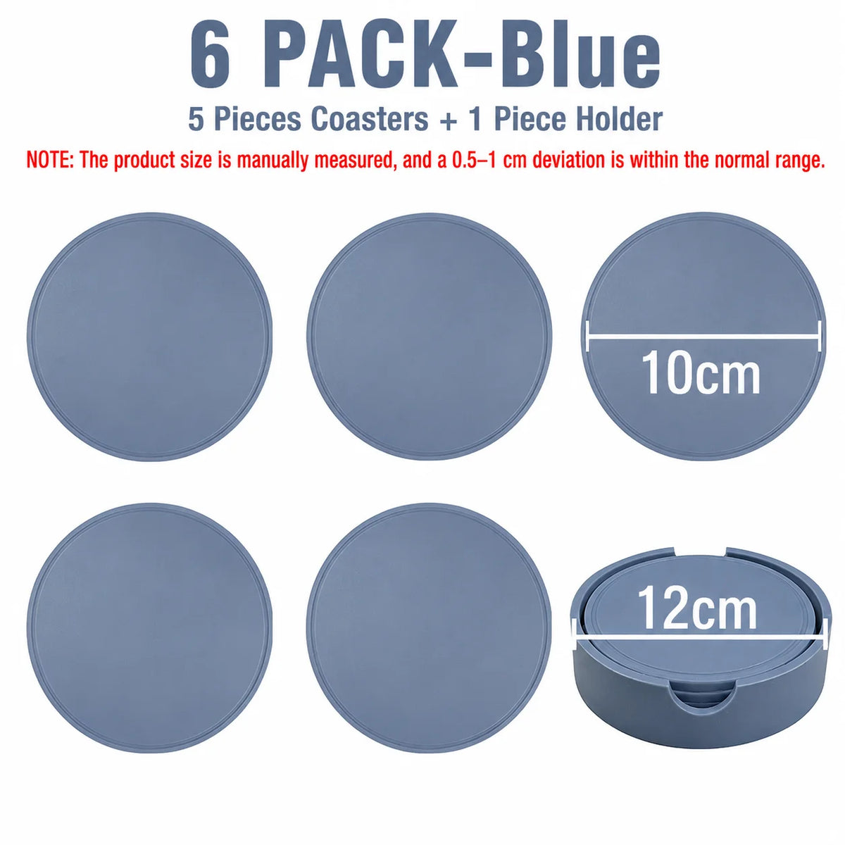 UWHISE 6-Piece Silicone Coasters Set with Holder | Heat Resistant Silicone Coaster Set Axl 6 PACK-Blue