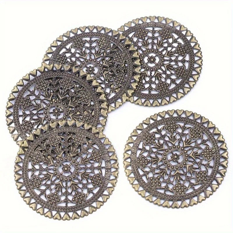 25 Pcs Vintage Bronze Heart Filigree Wraps 60mm | DIY Jewelry Jewelry Filigree Wraps Axl