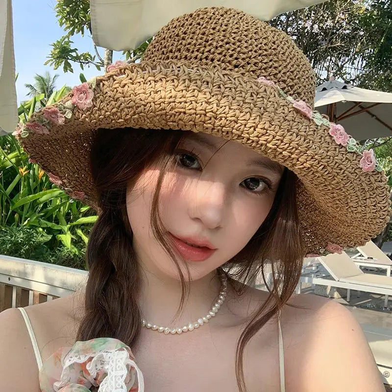 Women's Foldable Wide Brim Straw Sun Hat – Beach & Travel Wide Brim Sun Hat Axl