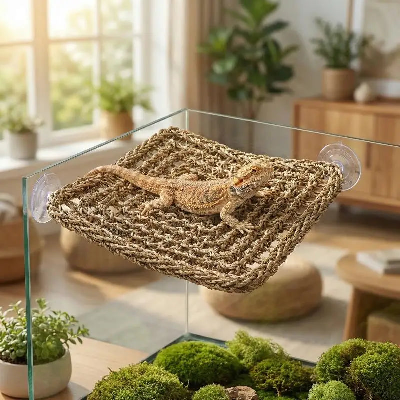 Reptile Hammock Grass Mat – Gecko & Lizard Swing Cushion Reptile Habitat Accessory Axl
