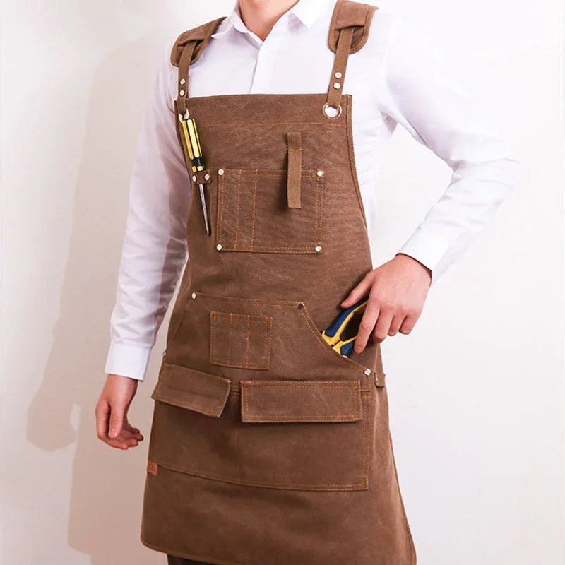 Unisex Canvas Work Apron with Tool Pockets | Adjustable Canvas Work Apron Axl