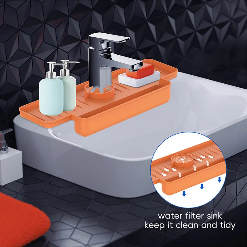 Silicone Sink Faucet Splash Guard Mat & Sponge Holder Sink Splash Guard Axl