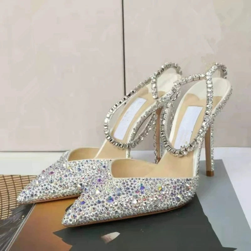 Crystal Chain High Heel Sandals – Luxury Diamond Stiletto High Heel Sandals Axl