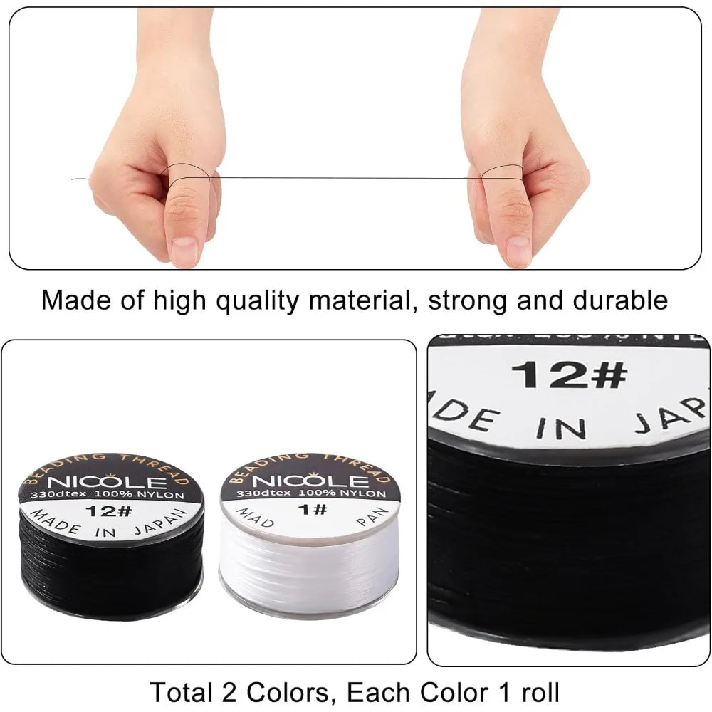 0.1mm Nylon Beading Thread 100 Yards – Black & White Cord Beading Thread Axl