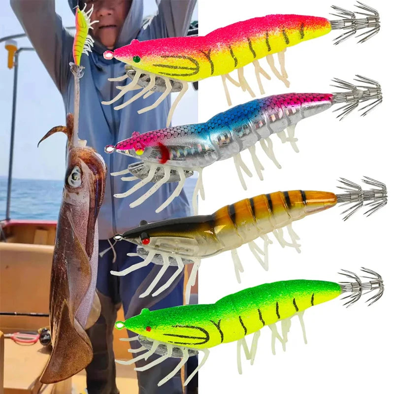 Luminous Wooden Shrimp Squid Lure – Soft Foot Fishing Bait Fishing Lure Axl