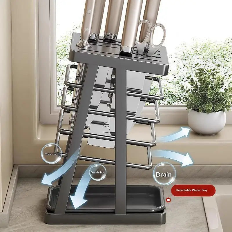 Countertop Knife Stand with Drain Tray | Kitchen Knife Rack Knife Storage Rack Axl