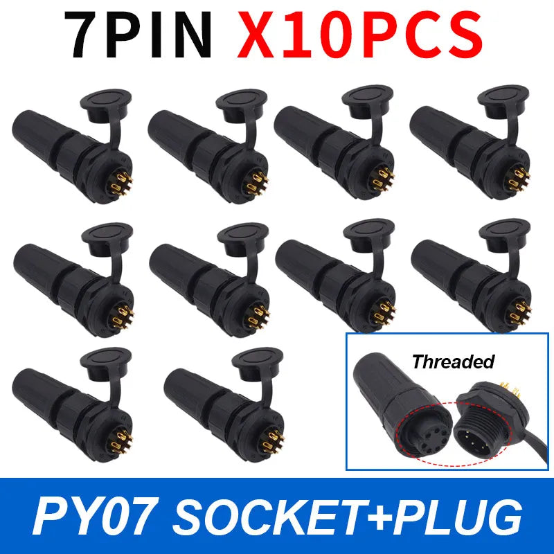 10-Pack IP67 Waterproof 24-Pin Connector Plug & Socket Set Waterproof Electrical Connector Axl 7P Threaded 10pcs