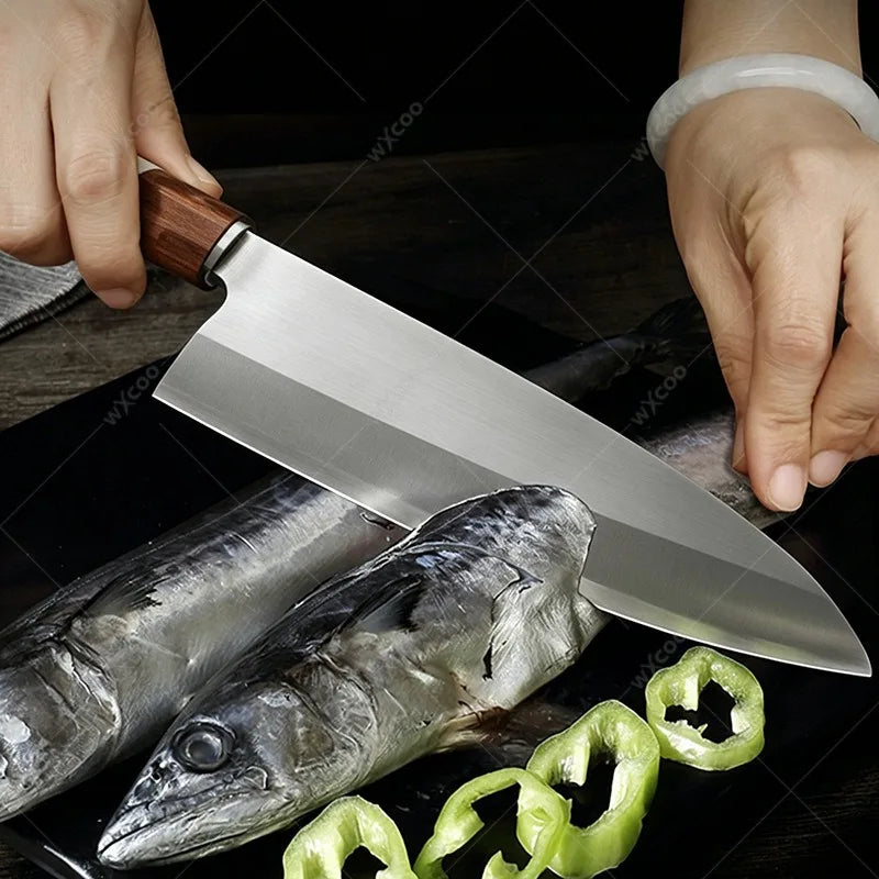 WXCOO 5Cr15 Stainless Steel Sashimi & Chef Knife – Wood Handle Kitchen Chef Knife Axl