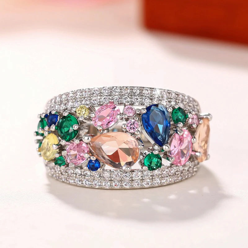 Huitan Multi-Color Cubic Zirconia Women's Fashion Ring Fashion Ring Axl