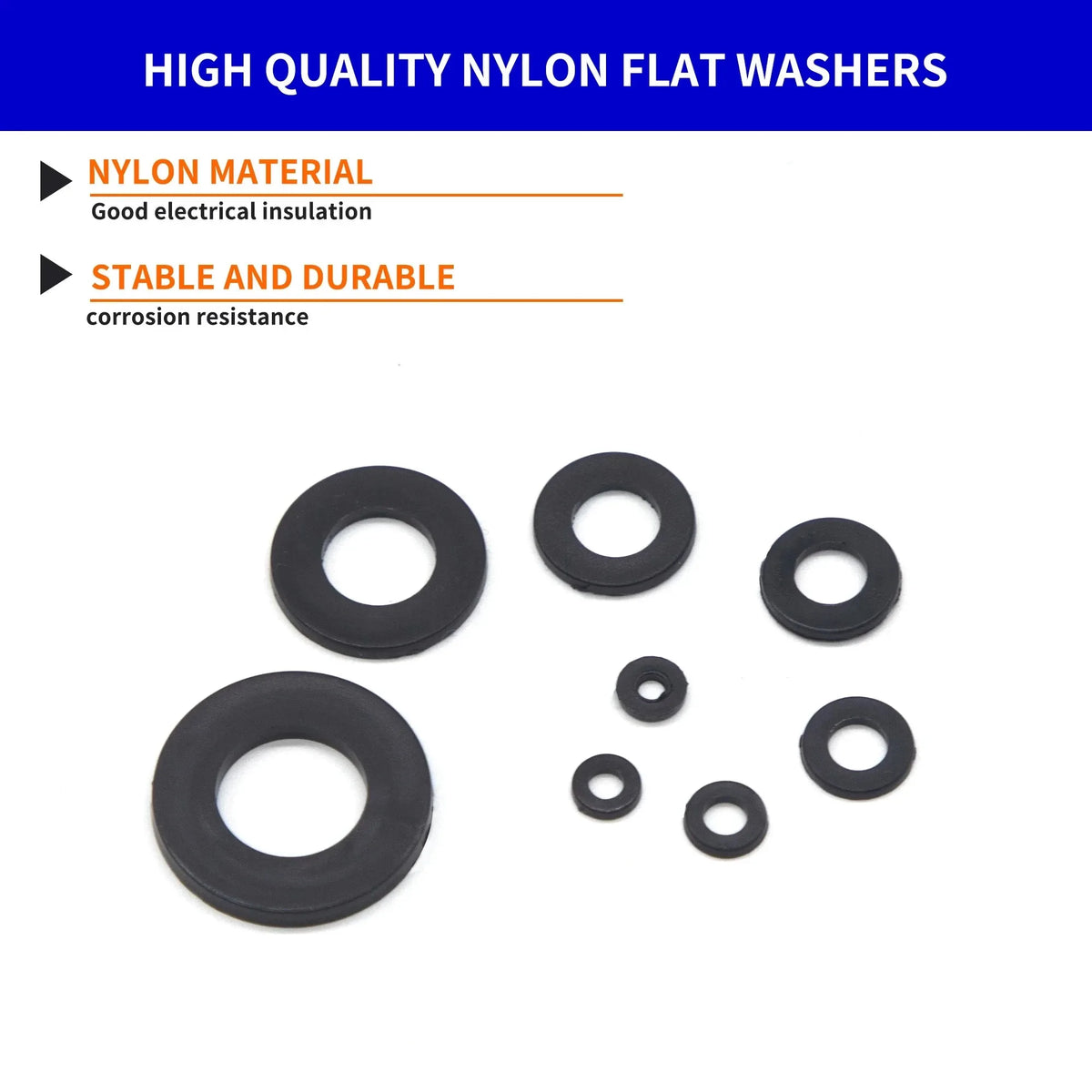 500 Pcs Nylon Flat Washer Kit M2–M10 | 8 Metric Sizes Nylon Washer Kit Axl