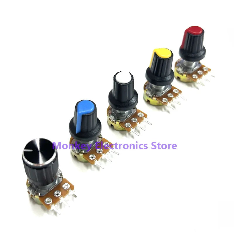 40PCS WH148 Rotary Potentiometer Kit B5K-B100K + 20 Knobs Potentiometer Kit Axl