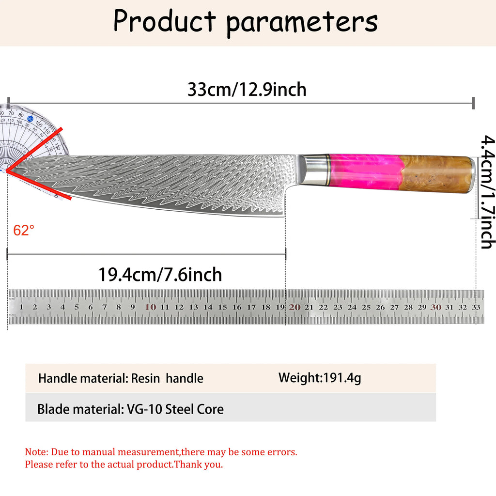 Damascus Steel 67-Layer Chef Cleaver Knife | 19.4cm Blade Damascus Chef Knife Axl
