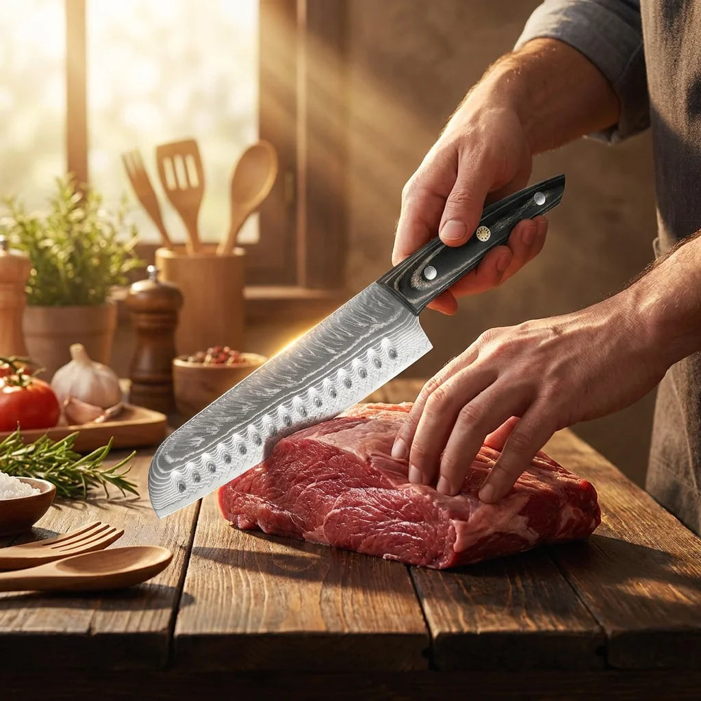 Damascus Steel Kitchen Knife Set – Sharp, Solid Wood Handle Kitchen Knife Set Axl