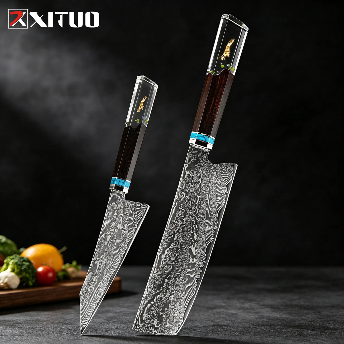 XITUO 8-Pc Damascus Steel Chef Knife Set | Resin Handle Chef Knife Set Axl 3PCS Knife B
