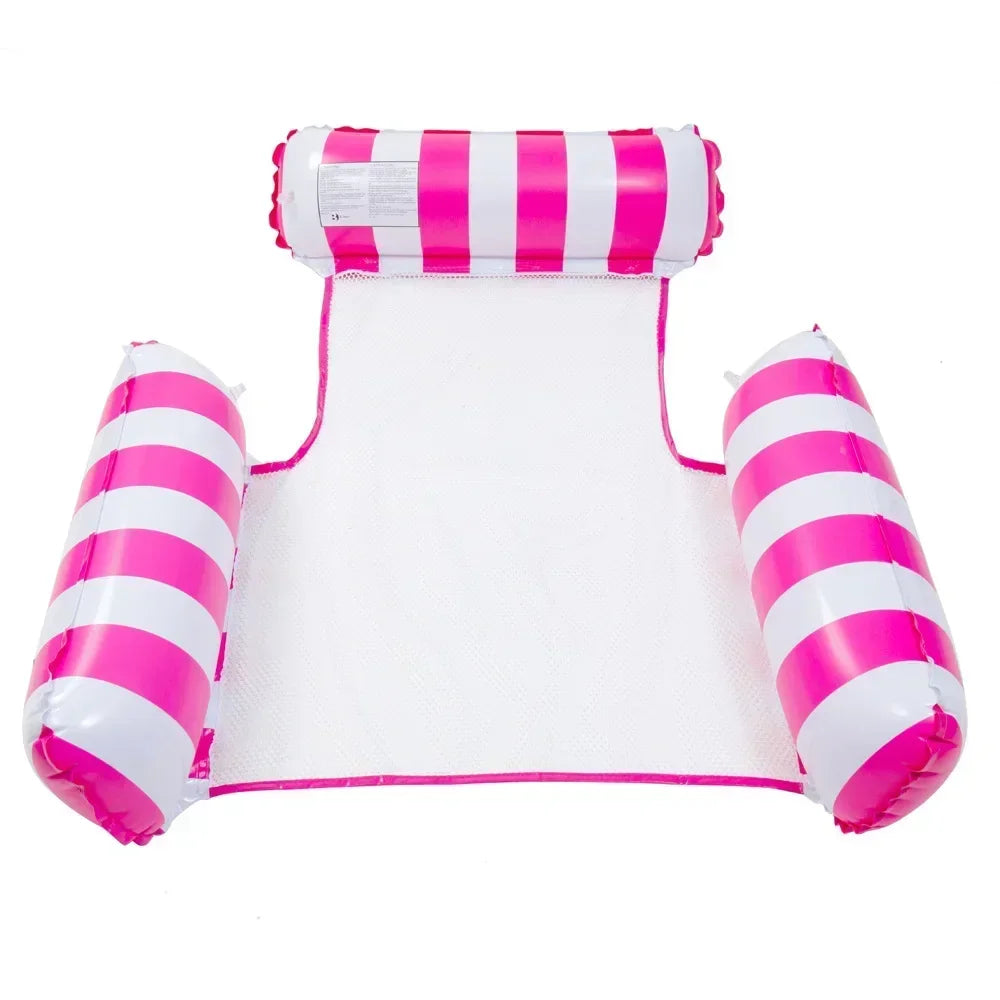 Striped Inflatable Pool Hammock – Foldable Backrest Float Lounger Pool Float Lounger Axl Red