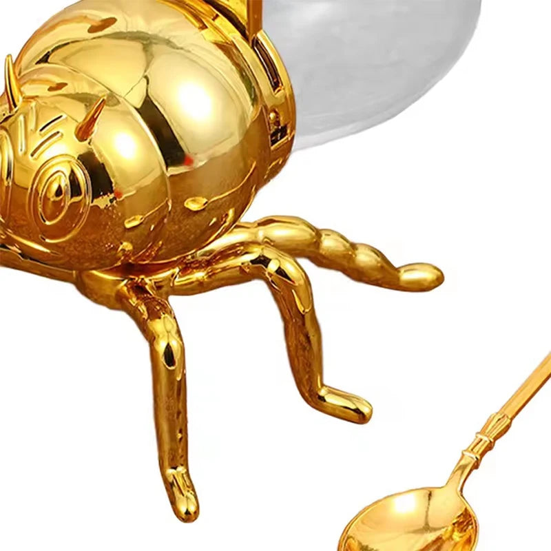 Bee Shaped Honey Jar with Spoon – Kitchen Decor Storage Honey Jar & Dispenser Axl