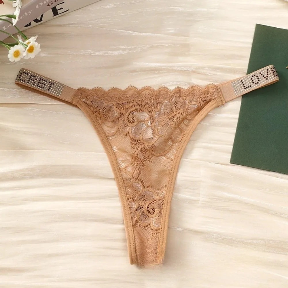 Women's Lace Thong Panties – Seamless Mid-Rise T-Back Lace Thong Panties Axl