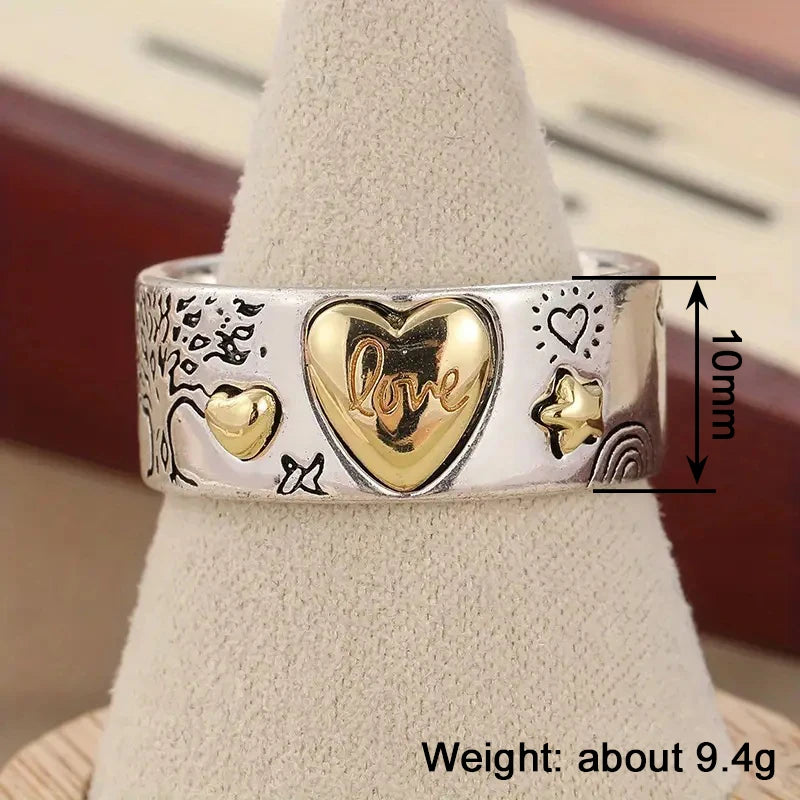 Huitan Two-Tone Heart Ring for Women | Statement Fashion Ring Statement Fashion Ring Axl