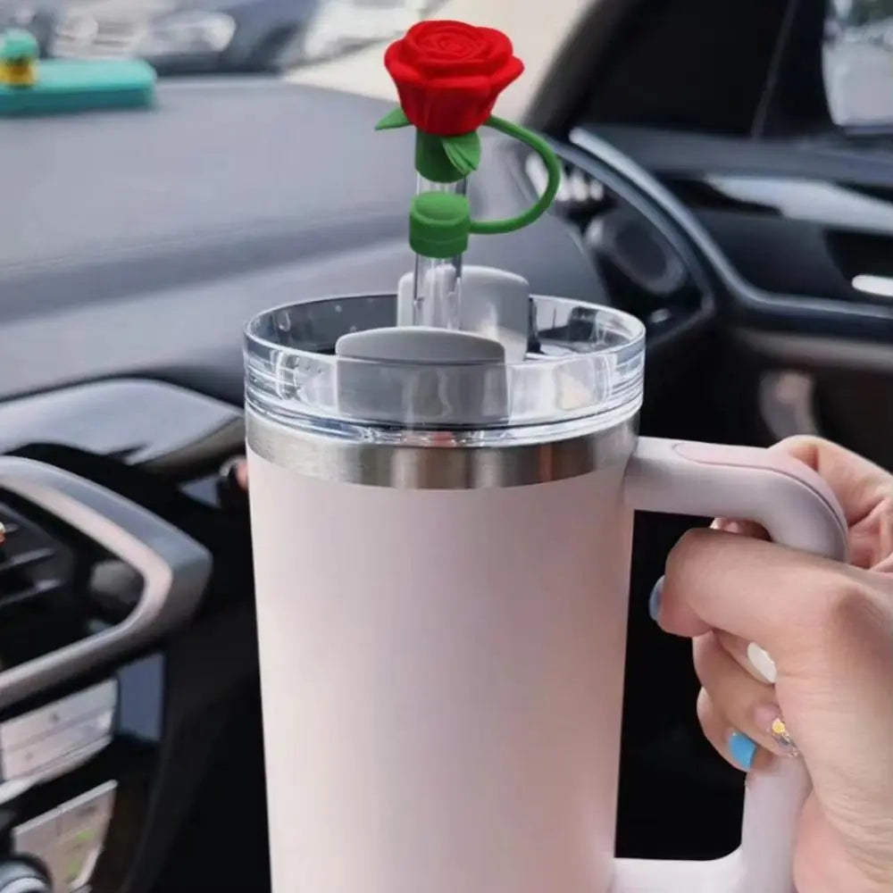 Rose Flower Silicone Straw Cover Cap – 10mm BPA-Free Topper Straw Cover Cap Axl