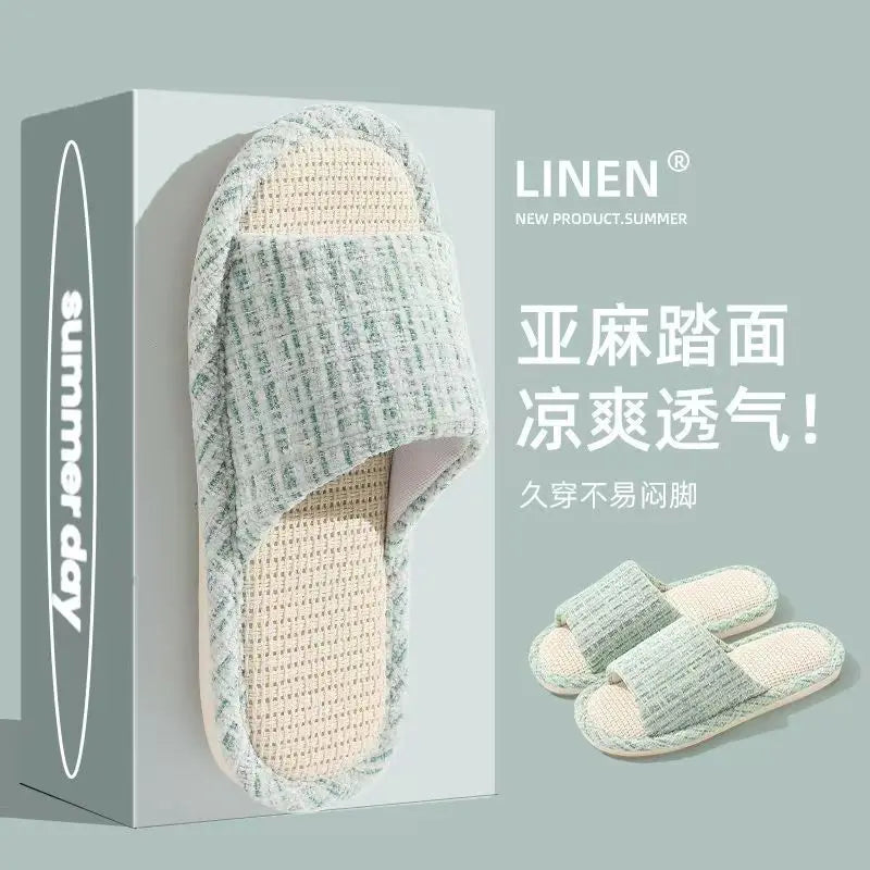Women's Linen Indoor Slippers – Non-Slip Soft Sole, Odor Control Indoor House Slippers Axl SKY BLUE 44-45