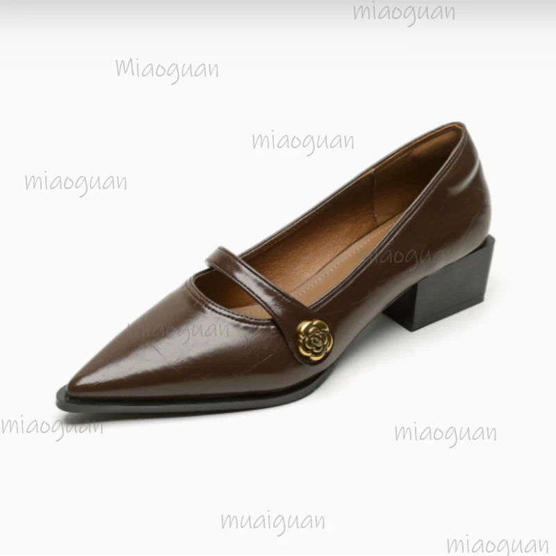 Women's Retro Mary Jane Low Heel Pointed Toe Dress Pumps Mary Jane Pumps Axl
