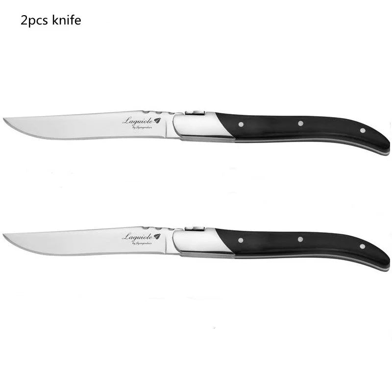 Laguiole Steak Knives Set – Black Wood Handle Stainless Steel Steak Knife Set Axl 2pcs knives