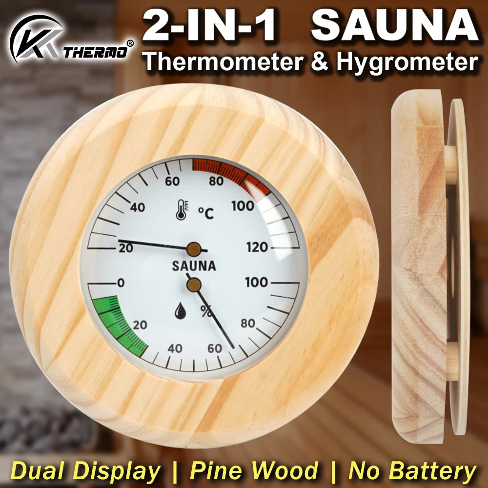 2-in-1 Wooden Sauna Thermometer & Hygrometer | Round Dial Sauna Thermometer Hygrometer Axl Wood grain