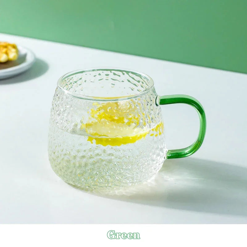 KEMORELA 400ml Hammer Pattern Glass Cup – Coffee & Tea Mug Glass Coffee Mug Axl Green 301-400ml