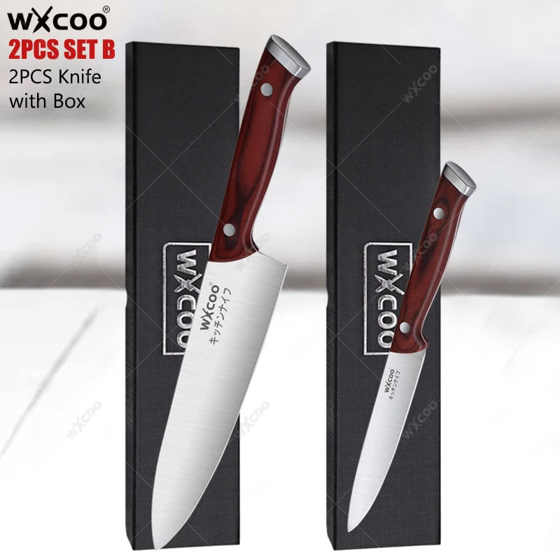 WXCOO Japanese Chef Knife Set – Sharp Stainless Steel Kitchen Chef Knife Set Axl 2PCS SET B with Box